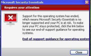 windows xp stopping support for security essentials